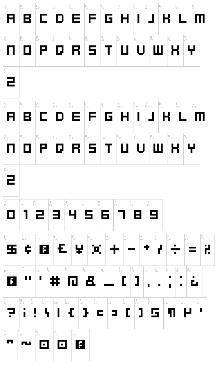 Kenney Future font map